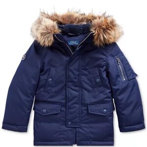 Ralph Lauren Navy Parka with Faux Fur Trim